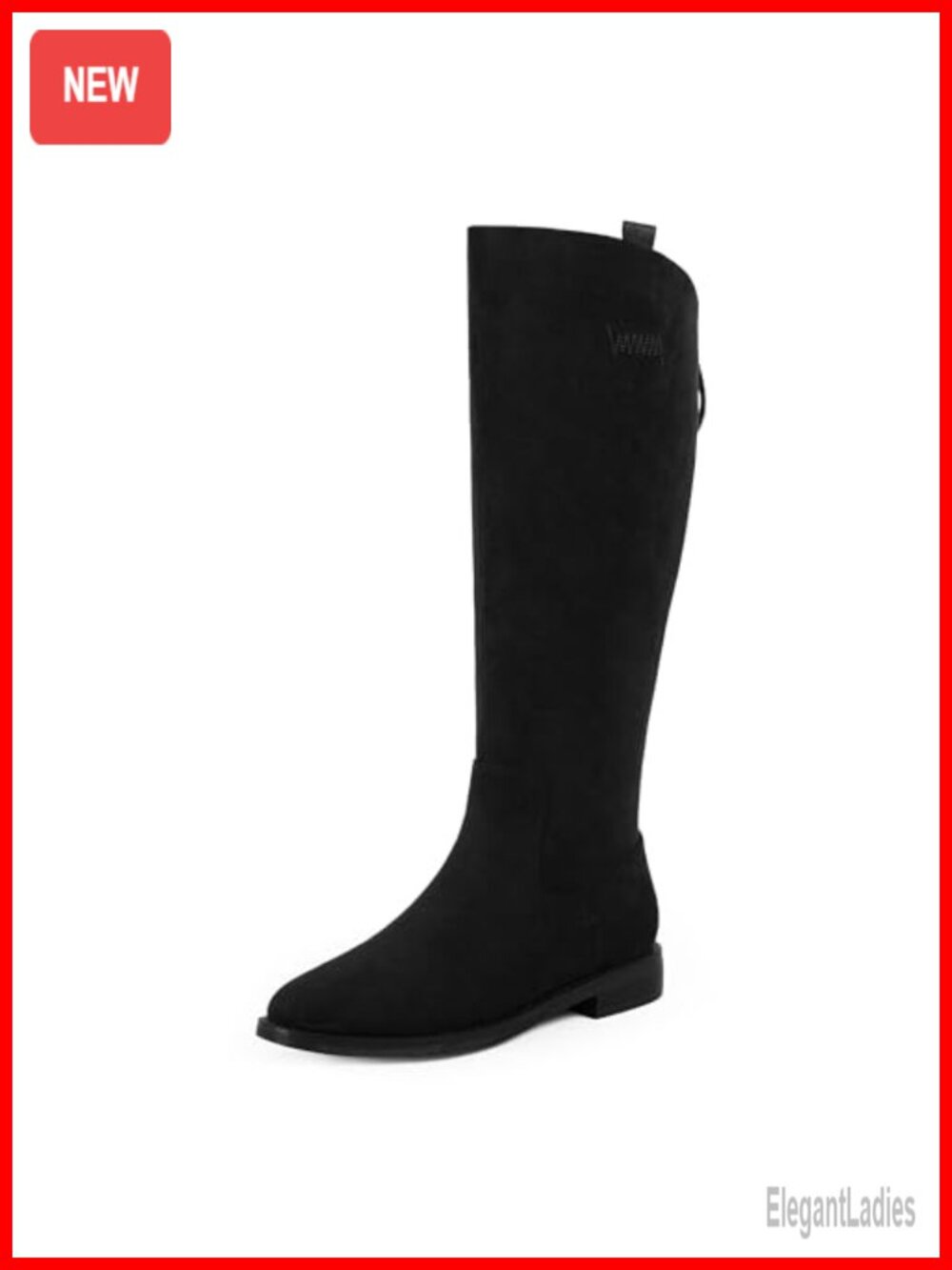Faux Leather Knee High Boots with Round Toe and Low Chunky Heel